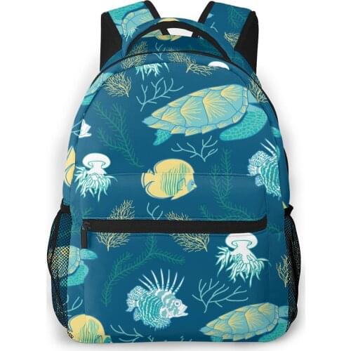 OLN School Bags for Teenagers Boys School Bag Boy Ocean Animals Fire Fish Turtle Jellyfish And Corals Students Book Satchels