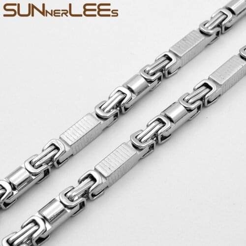 SUNNERLEES Jewelry Stainless Steel Necklace 6mm Geometric Byzantine Link Chain Silver Color Gold Plated Men Women SC134 N