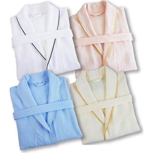 Spring autumn100% pure Cotton material plain color bathrobes robe Unisex pajamas sauna clothes waffle Sleepwear water absorption