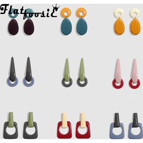 Flatfoosie New Resin Acrylic Long Drop Earrings For Women Ethnic 2019 Fashion Geometric Wedding Party Jewelry Statement Earring
