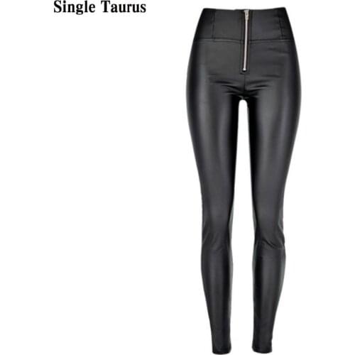 High Waist Faux Leather Black Pants for Women Fashion Twotwinstyle Push Up Leather Pants Women Sexy Streetwear PU Legging Mujer