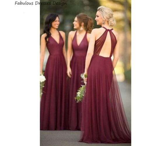 Sexy V Neck Backless Bridesmaid Dresses 2020 Chiffon A Line Long Vestido De Festa 2020 Halter Wedding Guest Gowns