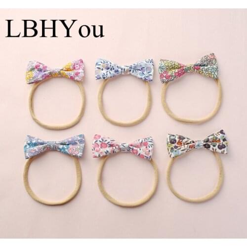 1PCS Children Kids Bows Hair Accessories Flowers Print Fabric Elastic Bowknot Nylon Headbands Baby Stretchy Hair Bands 6.5*5.5cm