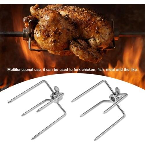 2Pcs Multifunction Stainless Steel BBQ Fork Spit Charcoal Chicken Grill Chicken Turkey Stick Barbecue Accessories