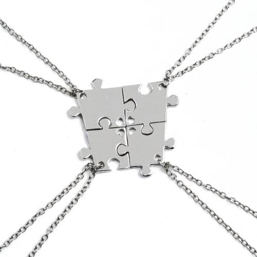 4 Pcs Best Friends Necklaces Puzzle Silver-Plated Pendant For Friendship BFF Jigsaw Choker Necklaces For Family Jewelry Gift