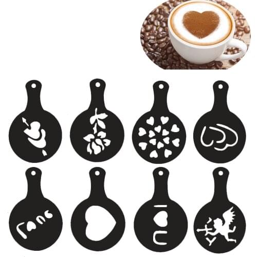 8Pcs/set Print Shape Coffee Mold Cappuccino Latte Coffee Art Stencil Cappuccino Foam Craft Decorate Milk Drink Mould Hot