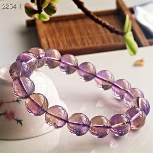 12.3mm Natural Purple Yellow Ametrine Rare Bracelet For Women Men Clear Round Beads Stretch Crystal Bracelet Jewelry AAAAAA