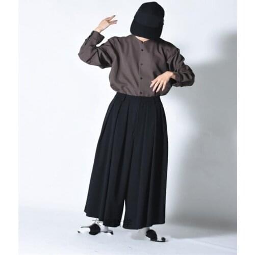 Mens new mens fashion stage style mens casual wide-leg pants culottes super loose large size pleated hipster mens youth pant