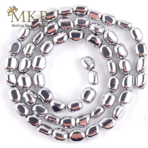 Natural Stone Silvers Plated Hematite Chips Beads For Jewelry Making 5mm-8mm Irregular Beads DIY Bracelet Necklace 15"