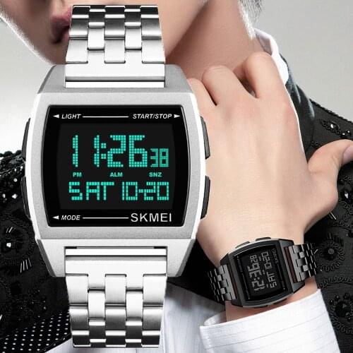 SKMEI 1368 Business Men Watches Casual Watch Stainless Steel Digital Wristwatch Clock Relogio Masculino Erkek Kol Saati