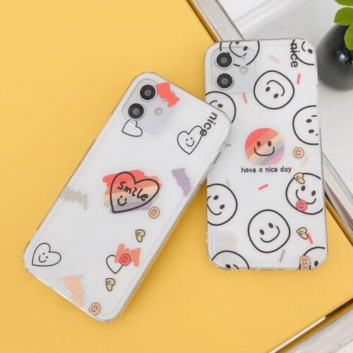 Colorful Smiley Face For iPhone 12 11 Pro X XR XS Max 7 8 Plus SE 2 12 Mini Phone Case Cartoon Love Heart Soft TPU Phone Fundas