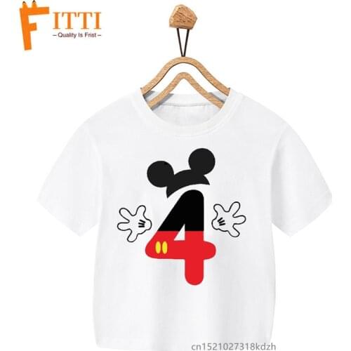 Mouse Numbers Flower Print Girl White T-shirt Kid Summer Kawaii Funny Clothes Little Baby Animal Y2K Clothes,Drop Ship