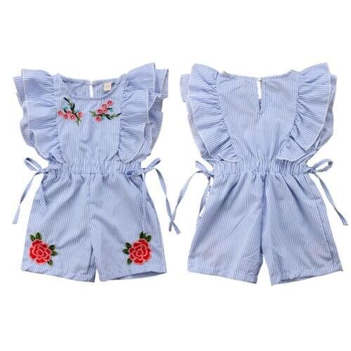 Summer Cute Toddler Kids Baby Girl Flower Stripe Ruffle Romper Jumpsuit Outfits Clothes