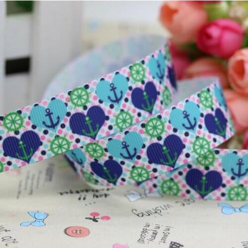 DHK 7/8'' 5yards navy anchor printed grosgrain ribbon hair bow diy party decoration OEM Wholesale 22mm E819