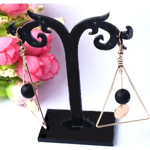 Europe and the United States minimalist style retro triangle black pearl multi-layer design long earrings jewelry for women