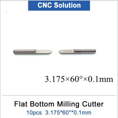 DRAGON DIAMOND 10 pcs V Shape Carbide Engraving Tools 3.175mm*60 degree*0.1mm Flat Bottom Cutting Bits Milling Cutters