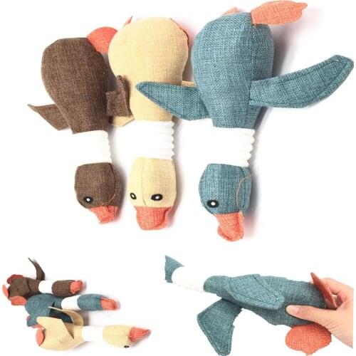 Burlap Dog Toy Vocal Lovely Puppy Chew Toy Animals Squirrel Plush Toy Cartoon Bite Linen Cloth Wild Goose Squeak Toy Clean Teeth