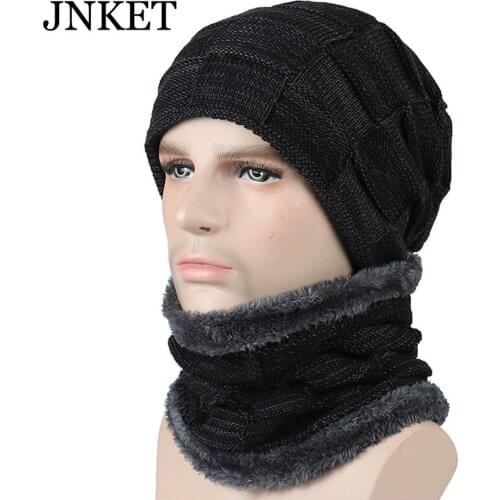 JNKET Winter Neck Warmer Knitted Hat Men Womens Knitted Beanies Hat Fleece Lining Skullies Scarf Elastic Square Knitted Cap Hat