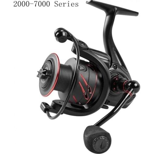 2000-7000 Series Full Metal Black & Red Spool Spinning Reel 18KG Max Drag Sea Carp Fishing Wheel