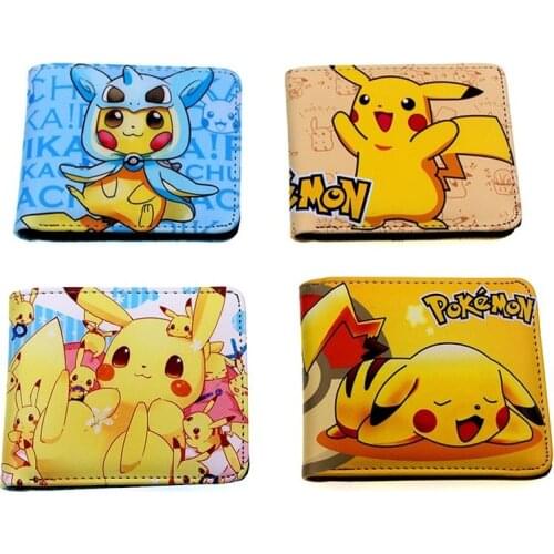 Pokemon Pocket Monsters Pikachu Short Folding Wallet Leather Card Clamp Handbag Clutch Cartoon Printed Coin-Purse Birthday Gifts