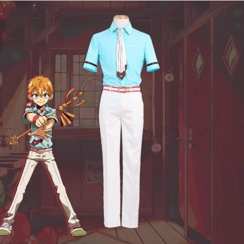 Anime Toilet-Bound Hanako-kun Minamoto Kou Cosplay Costume Men Top Shirt Pants Wig Full Sets Accessories Props S-2XL C100K127