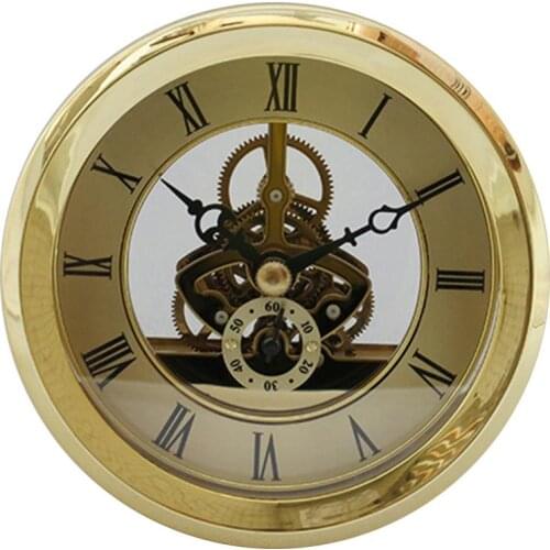103mm/4.06inch Round Skeleton Clock Insert, Clock Movement Insert, gold color Trim, Roman Numeral, Quartz Movement