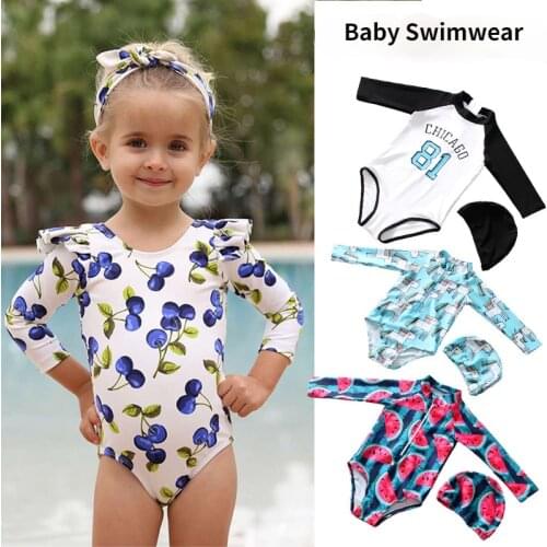 Flower Toddler Girl Swimsuits Summer Baby Girl Bathing Suit Kids Fly Long Sleeve Rash Guard Swimming Suit Girls Bodysuit Bikini