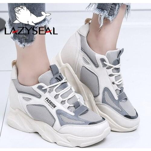LazySeal Air Mesh Platform Sneakers Women Shoes New Height Increasing Ankle Boots Shoes For Women Round Toe ladies Walking Shoes