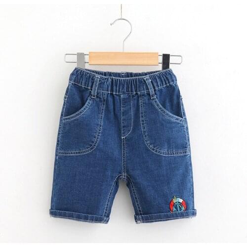 Summer Elastic Waist Boys Denim Shorts Casual Fashion Kids Jeans Knee Length Pants Trousers Childrens Clothes