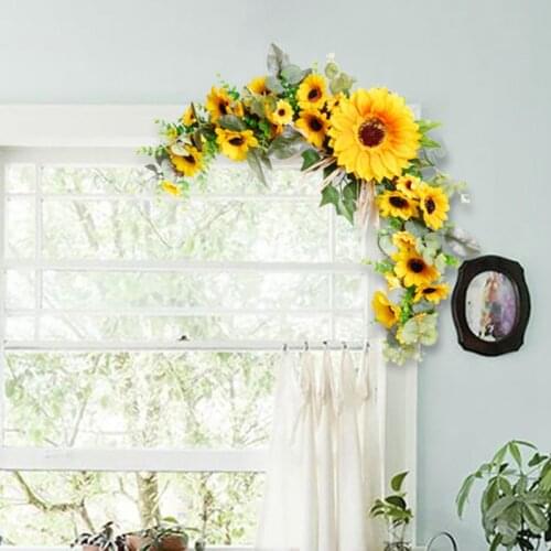 Hot Articifical Sunflower Swag Rustic Floral Greenery Swag for Front Door Wedding Arch Wall Window Farmhouse Home Decoration