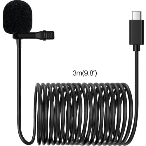 Litufoto-VV10 Interface Type-C/3M Mini USB Microphone Lapel Lavalier PC / Phone / Camera Mic Portable for iPhone Laptop Computer