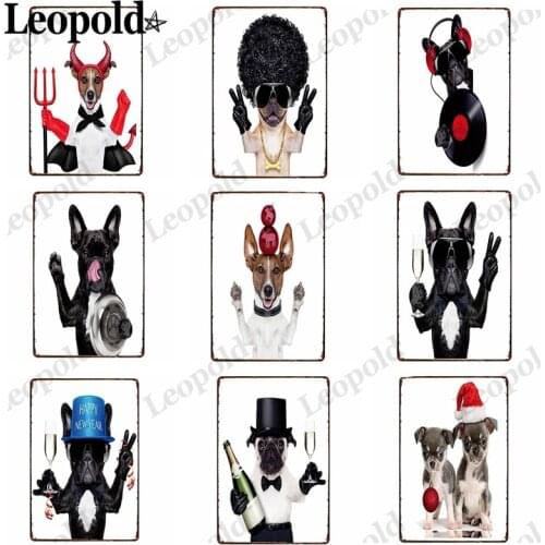 Vintage Plaque Cute Dog Metal Poster Christmas Tin Plate New Year Holiday Wall Artist Home Bar Club Decoration 20X30Cm