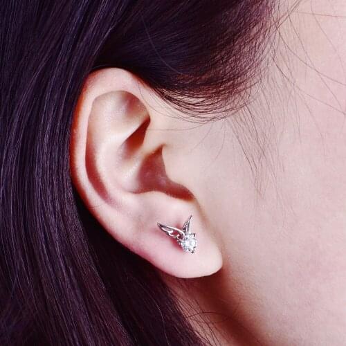 Fashion Elegant Zircon Angel Wing Stud Earrings for Women Girl White Purple Crystal Ear Cuff Earring Jewelry Brincos