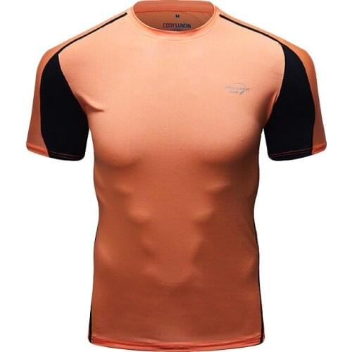 Mens Compression Gym Sport T Shirt Running Short Sleeve Sweatshirt Quick Dry Fit Training Bodybuilding Workout Fitness Shirt
