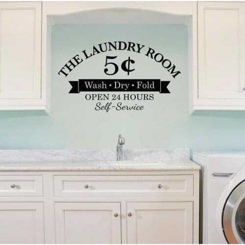 Laundry Room Decal - Wash Dry Fold - 5 Cents - Open 24 Hours -Self-Service Vinyl Sticker Laundry Sign Art Decoration E826