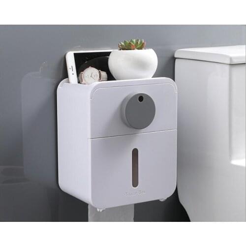Wall Mount Paper Holder Waterproof Toilet Roll Holder Shelf Tissue Box Paper Tray Tube Storage Box Bathroom Organizer OK 1129