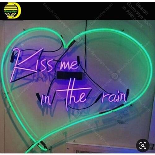 Kiss me in the rain Neon Light Sign Heart Real GlassTube Handcrafted Love Room Neon Light Signs lamp Gift Arts personalized neon