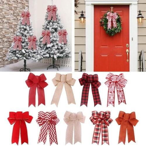 New 24*19cm 5ears DIY Bow Bowkont Crafts Linen Ribbon Bow Christmas Decoration Christmas Tree Decor Lattice Stripe Bow