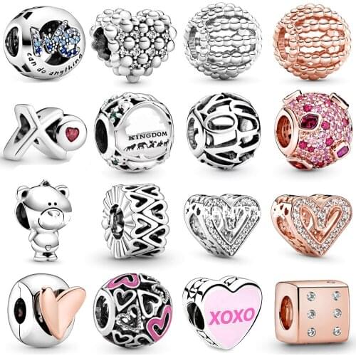 NEW 2020 100% 925 Sterling Silver Valentines Day Collection Charm Heart Women Fit DIY Original Bracelet Fashion Jewelry Gift
