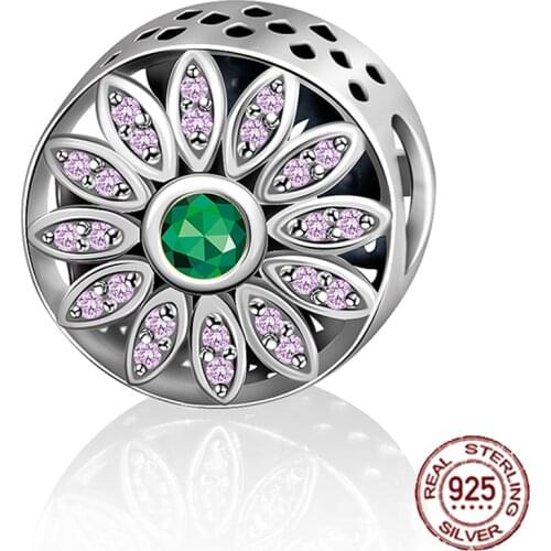 NEW Original Design 100% 925 Sterling Silver Pink Cute Gem Charm Bead Women Fashion DIY Jewelry 6221-6240