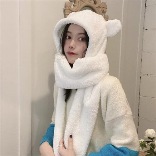 New winter the bear hat scarf one female plush thickening warm lovely scarf