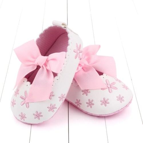 Autumn Fall Baby Girl Bowknot Princess Shoes Lovely Infant Toddler Non-slip Flat Soft-sole Cotton Rubber Crib First Walkers