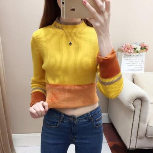 Autumn Women Half Turtleneck Slim Solid Sweater Pullover Fashion Winter Plus Velvet Warm Knitted Sweater Female Jumper Tops W905