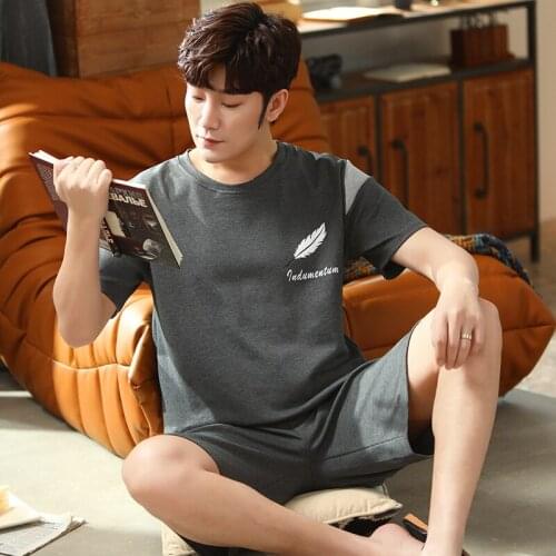 Men Fashion Print Sleepwear New Arrivals 2 Pieces/Set Pajama Set Full Pure Cotton Summer Clothes For Male Homewear Plus Size 4XL