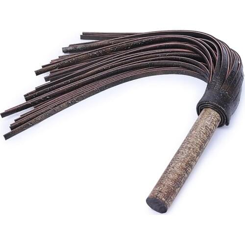 Handwork Make Genuine Leather COW LEATHER Whip，Ancient Wooden Round Handle