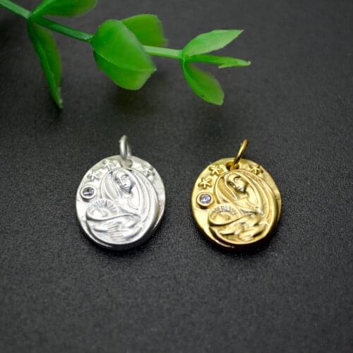 Blessed Virgin Mary Gold Silver Plating Matt Charms New Fashion Christian Jewelry Making Findings For Necklace Making 20pcs