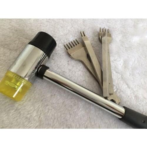 Rubber hammer and hole punch stitching tool for leather handwork