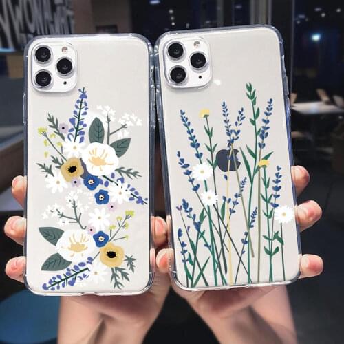 Luxury Fashion Flowers Transparent Phone case For iphone 12 11 pro Max XS Max XR X 7 8 plus SE 2020 6s Soft Silicone Back Cover