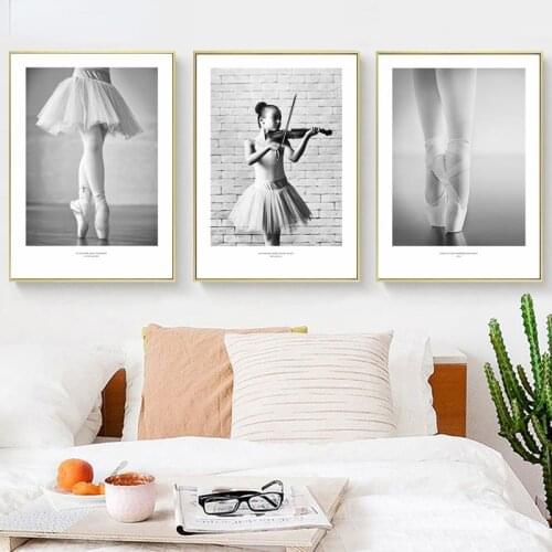 Nordic Modern Black White Art Decor Ballerina Canvas Painting Wall Art Posters Prints Pictures For Living Kids Home Decoration