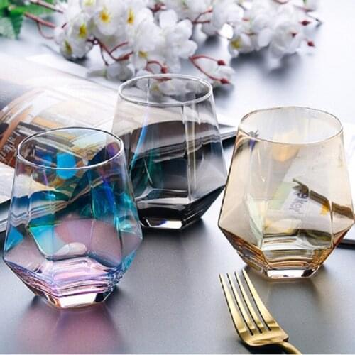 Geometry Whiskey Glass Diamond Crystal Cup Golden Rim Transparent Coffee Milk Tea Mug Beer Home Bar Tools Drinkware